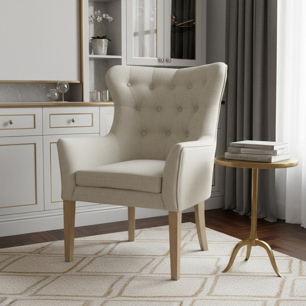 28" Taupe 100% Polyester And Natural Tufted Arm Chair