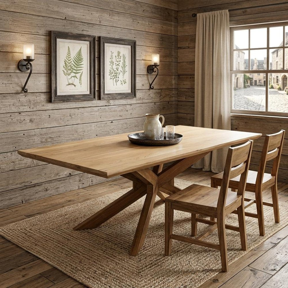 79" Natural Solid Wood Pedestal Base Dining Table
