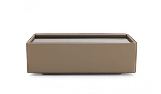 44" Black and Beige Glass And Wood Block Coffee Table