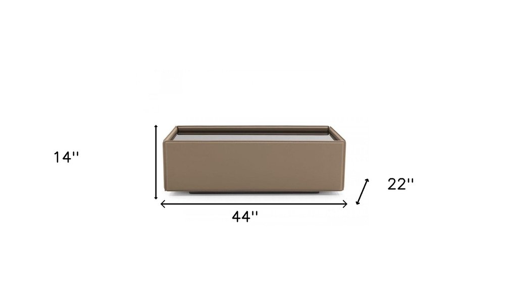 44" Black and Beige Glass And Wood Block Coffee Table