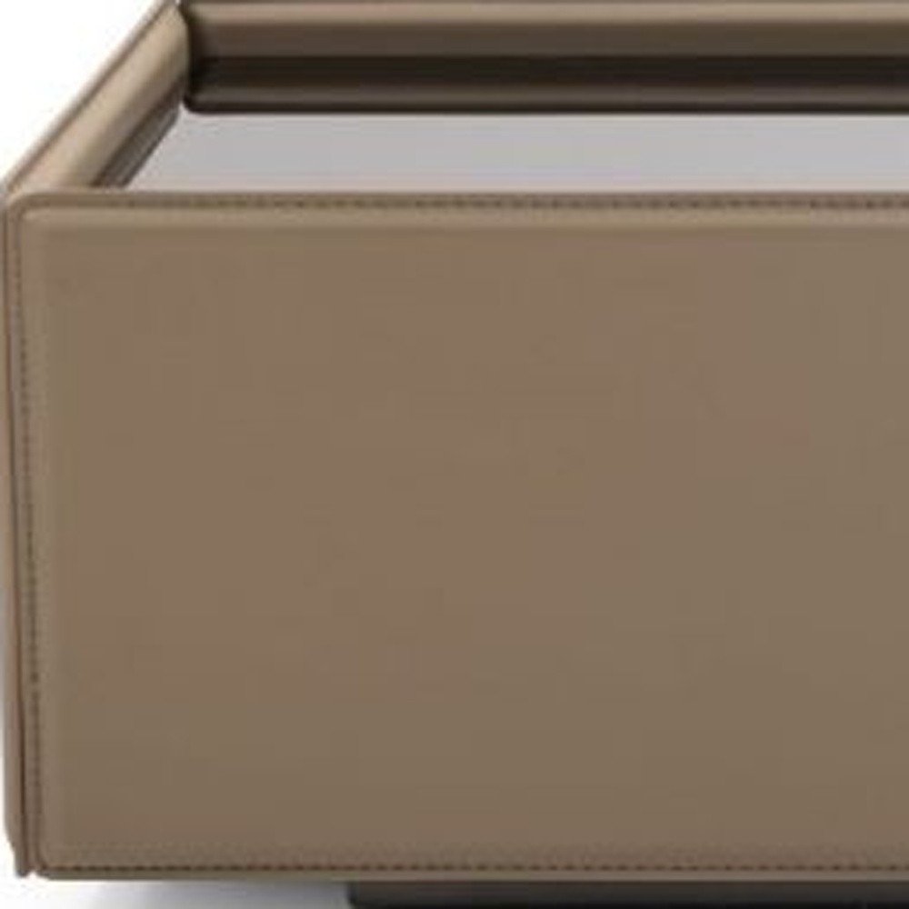 44" Black and Beige Glass And Wood Block Coffee Table