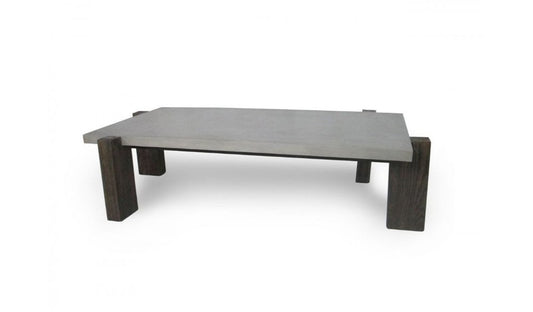 33" Dark Gray and Brown Concrete And Solid Wood Coffee Table