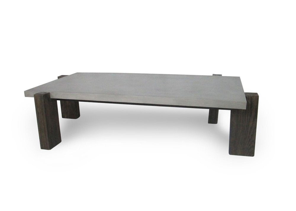 33" Dark Gray and Brown Concrete And Solid Wood Coffee Table