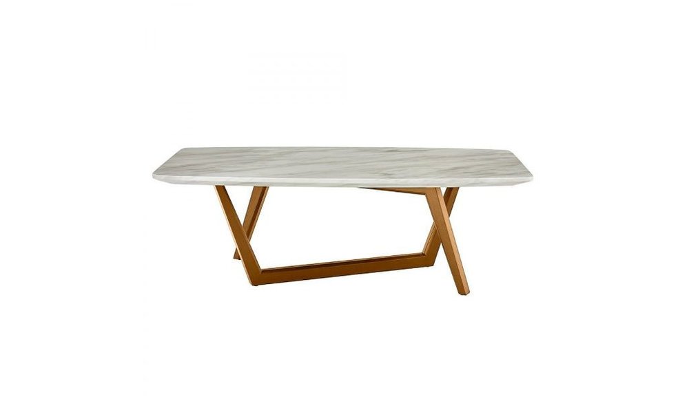 51" White and Brown Faux Marble And Wood Abstract Coffee Table