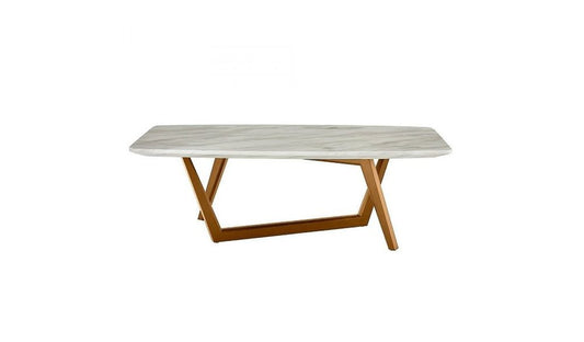 51" White and Brown Faux Marble And Wood Abstract Coffee Table