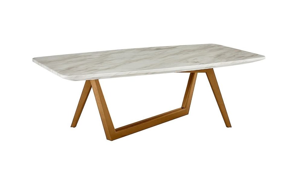 51" White and Brown Faux Marble And Wood Abstract Coffee Table