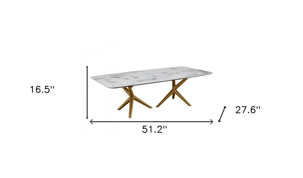 51" White and Brown Faux Marble And Wood Abstract Coffee Table