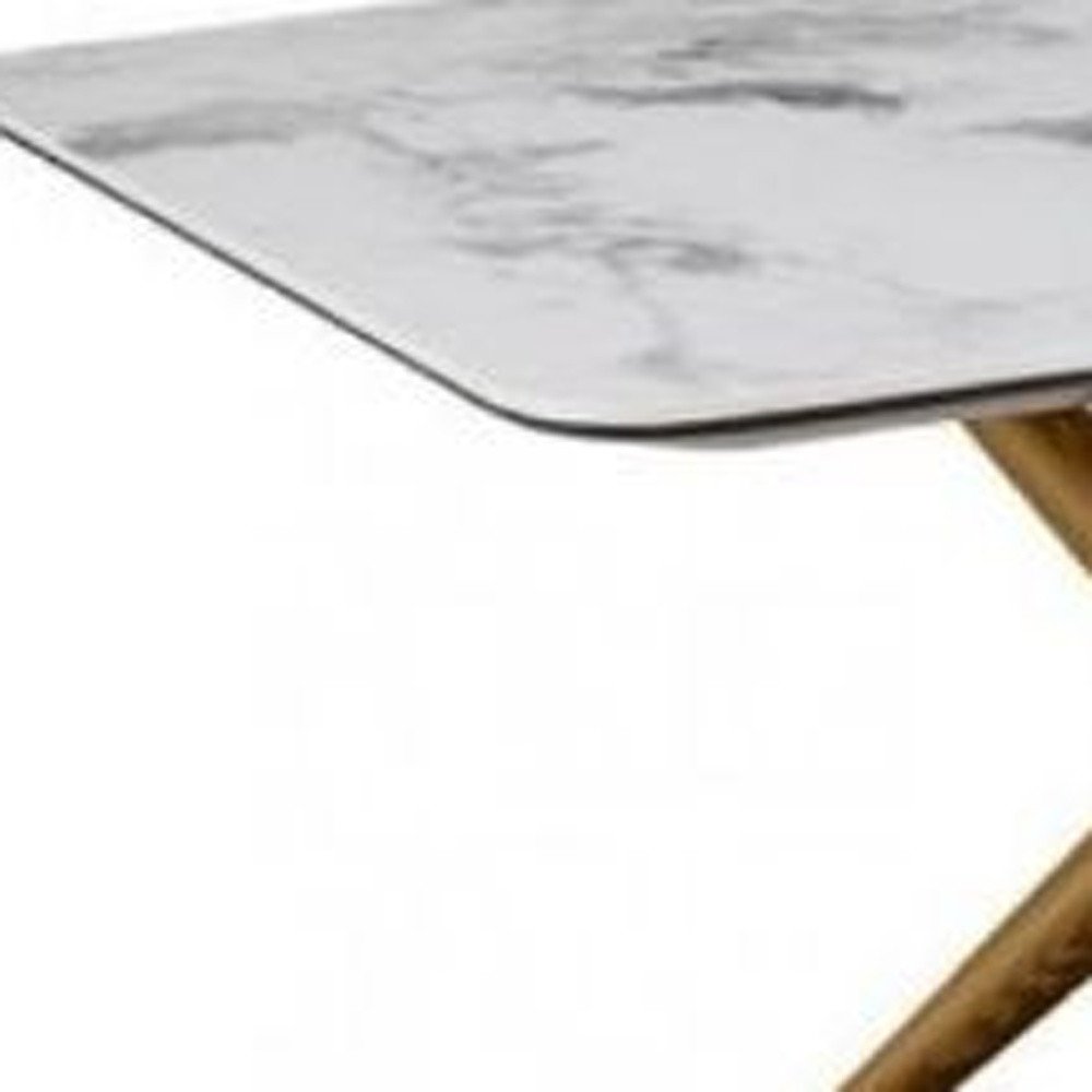 51" White and Brown Faux Marble And Wood Abstract Coffee Table