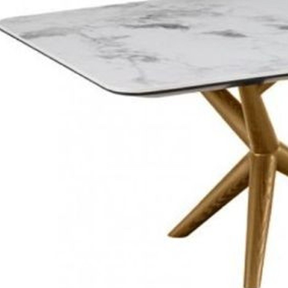51" White and Brown Faux Marble And Wood Abstract Coffee Table