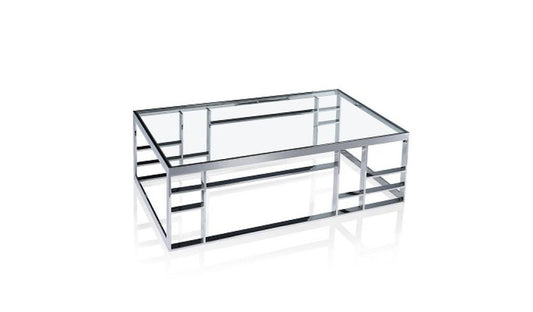 47" Clear and Silver Glass And Stainless Steel Frame Coffee Table