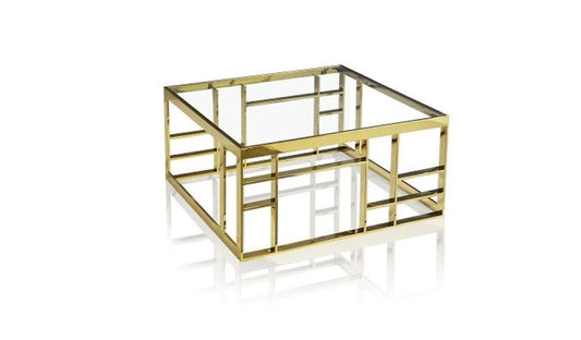 40" Clear and Gold Glass And Stainless Steel Square Frame Coffee Table