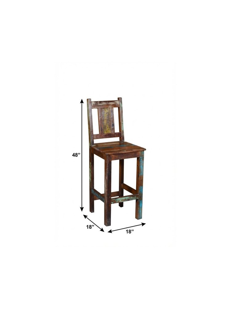30" Brown Solid Wood Bar Height Bar Chair