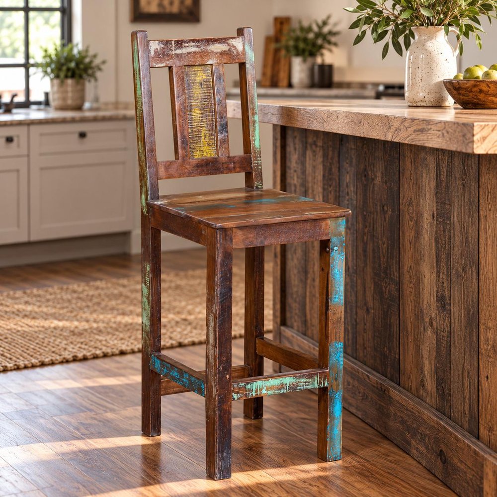 30" Brown Solid Wood Bar Height Bar Chair