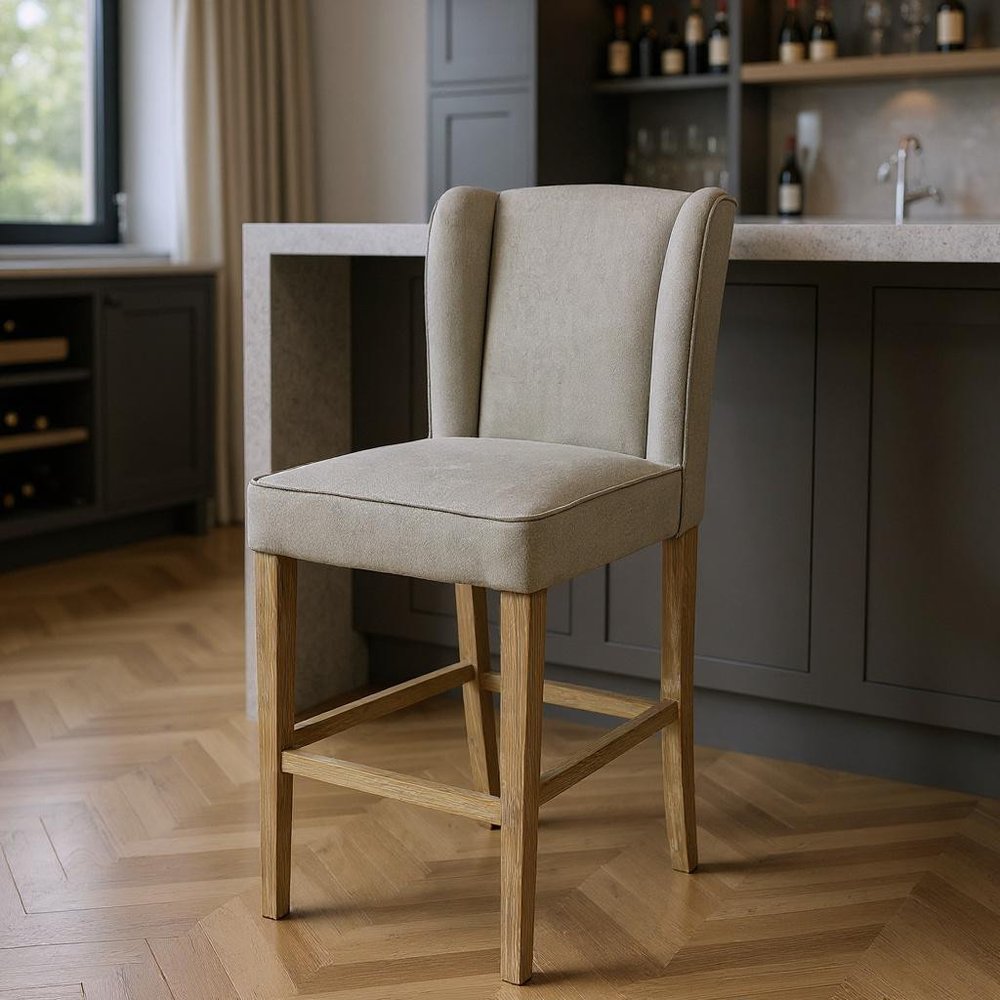 30" Gray And Brown Solid Wood Bar Height Bar Chair