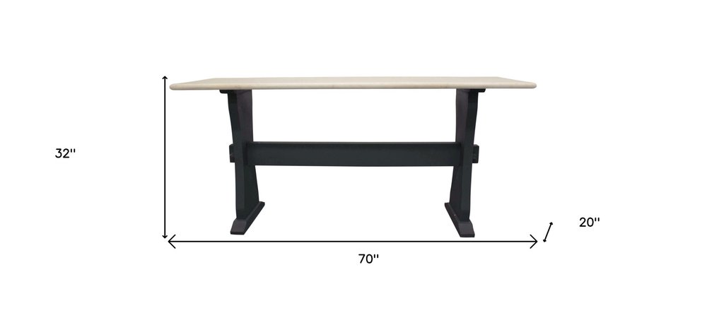 70" Ivory and Black Genuine Marble Trestle Console Table