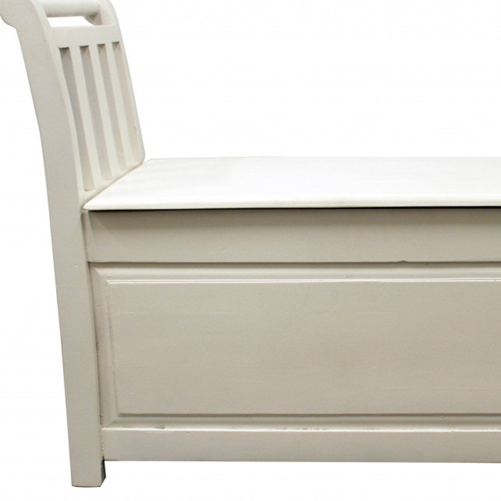 38" White Solid Wood Distressed Storage Entryway Stool With Flip Top