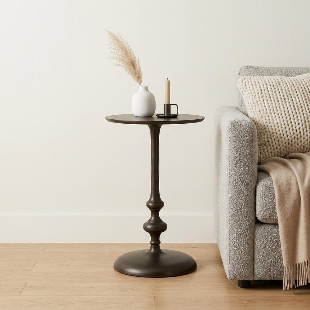 18" Dark Burnished Bronze Aluminum Round Top Pedestal End Table