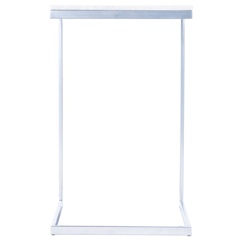 26" Silver and White Marble Square C Shape End Table