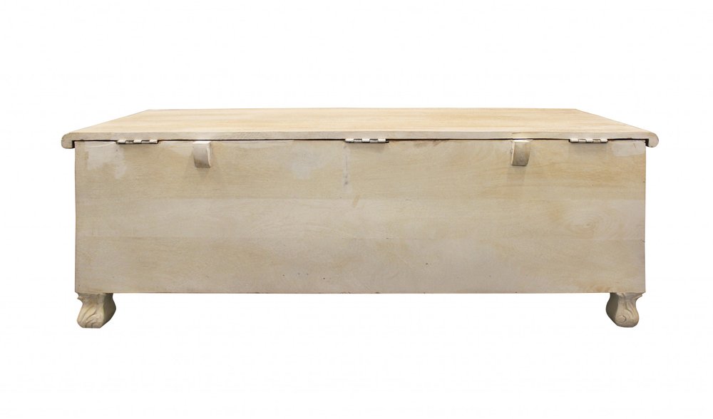 46" Antique White Solid Carved Wood Scroll Bench with Flip Top