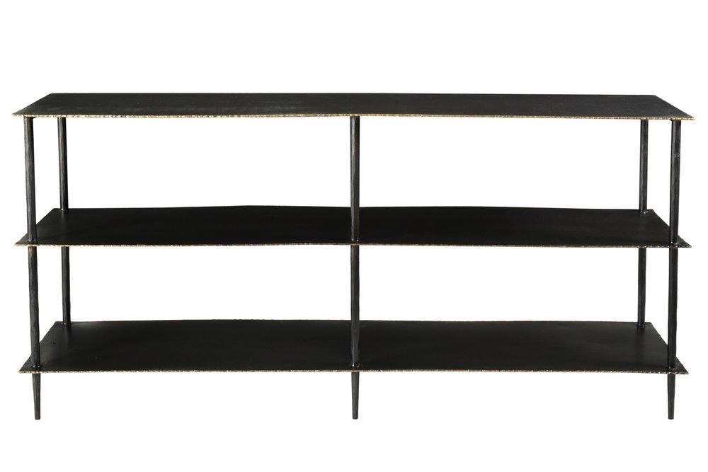 48" Black Iron Six Leg Console Table Two Shelves
