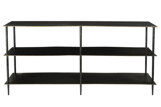 48" Black Iron Six Leg Console Table Two Shelves