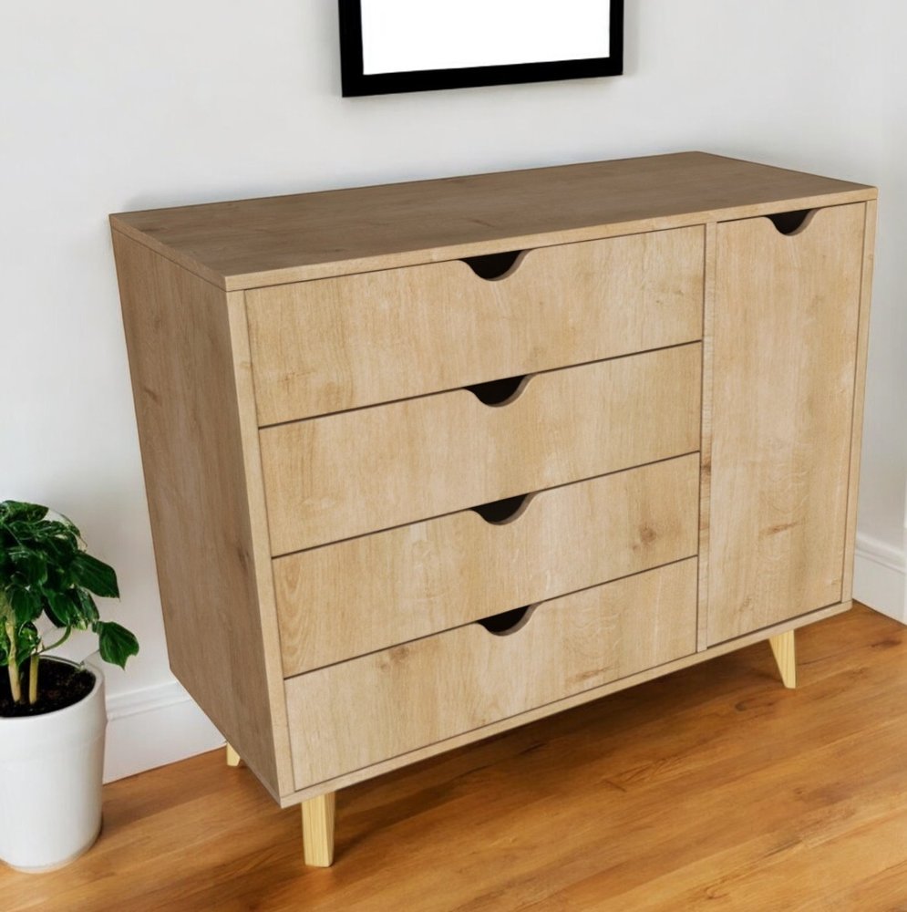 35" Natural Solid Wood Four Drawer Combo Dresser