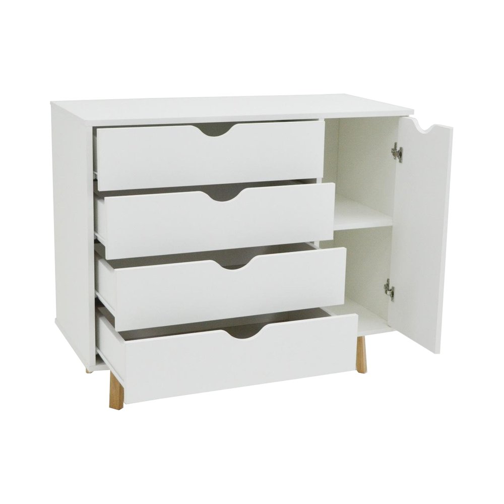 30" White Solid Wood Four Drawer Combo Dresser