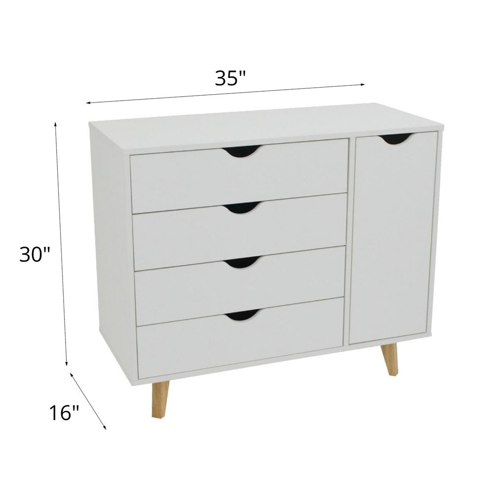 30" White Solid Wood Four Drawer Combo Dresser