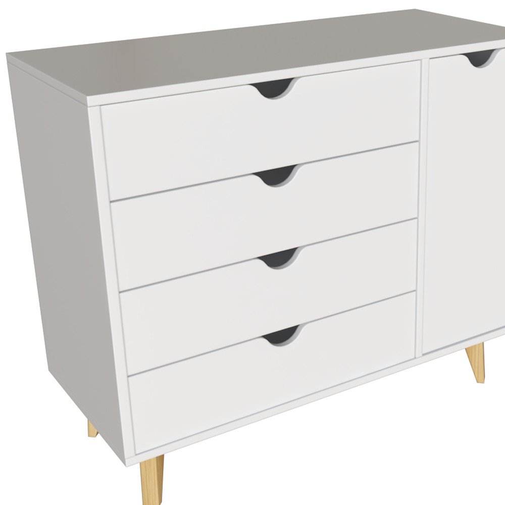 30" White Solid Wood Four Drawer Combo Dresser