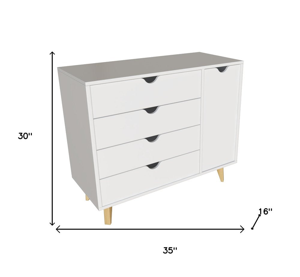 30" White Solid Wood Four Drawer Combo Dresser