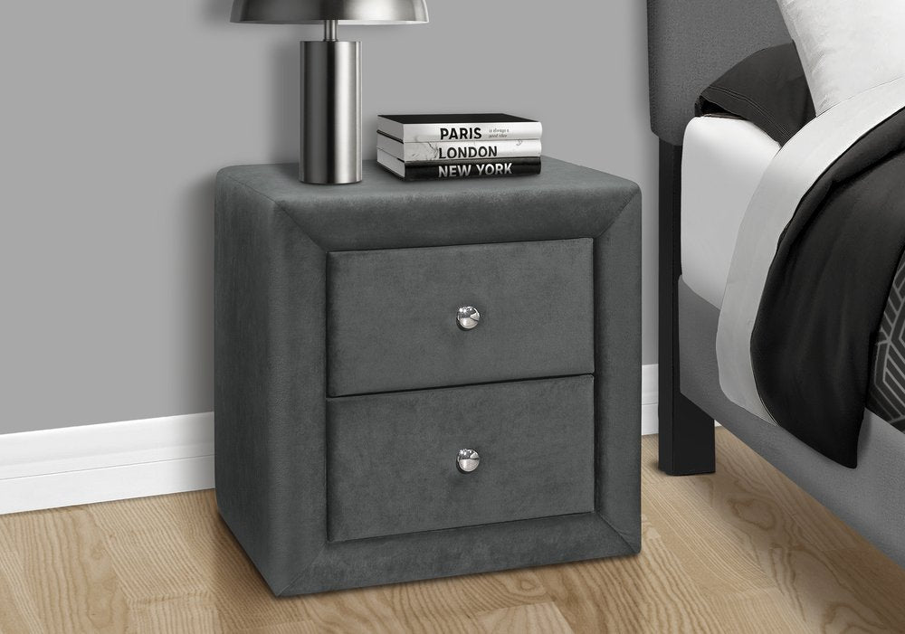 21" Dark Gray Wood Two Drawer Nightstand