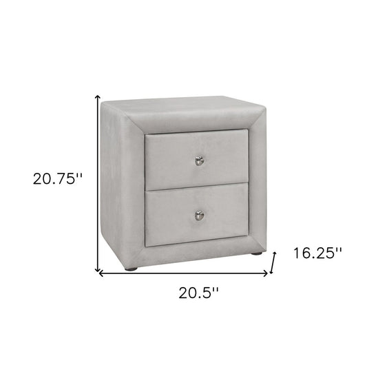 21" Light Gray Wood Two Drawer Nightstand