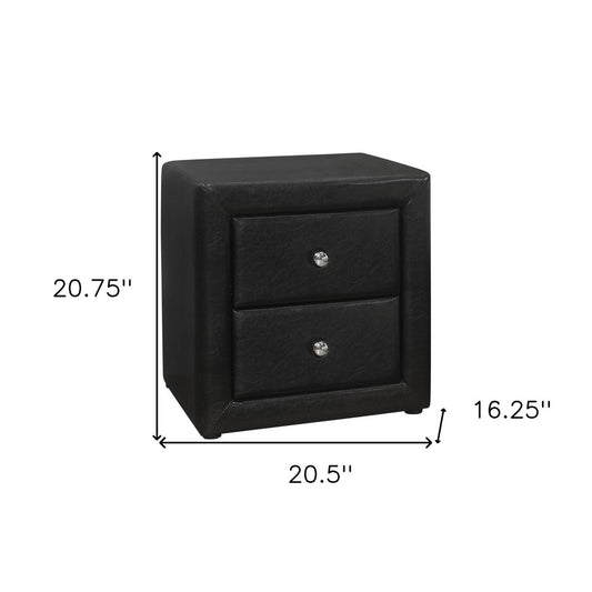 21" Black Wood Two Drawer Nightstand