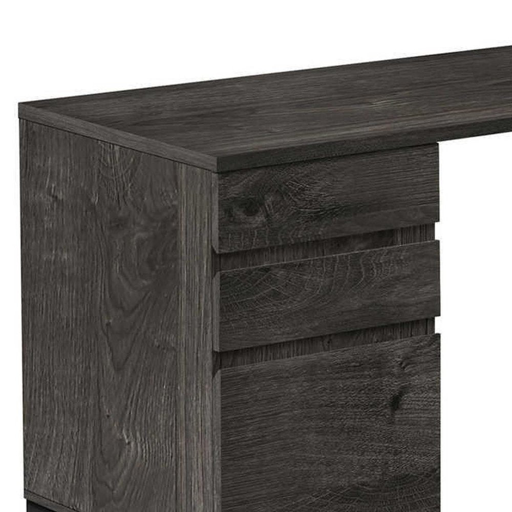 60" Gray and Black L Shape Computer Desk With Three Drawers