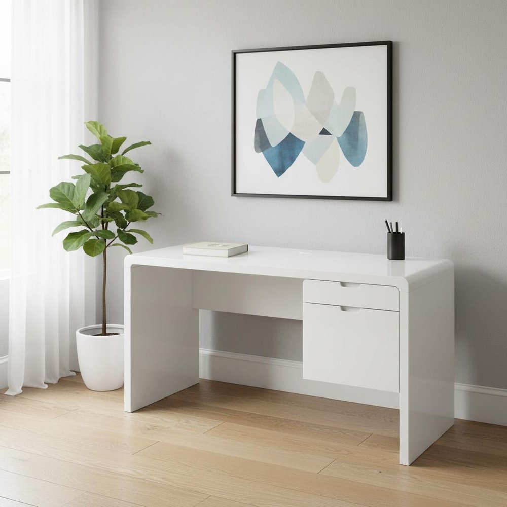 60" White Computer Desk With Two Drawers
