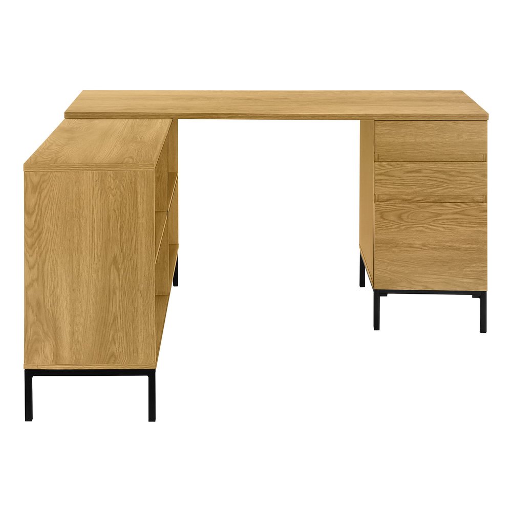 60" Brown and Black L Shape Computer Desk With Three Drawers