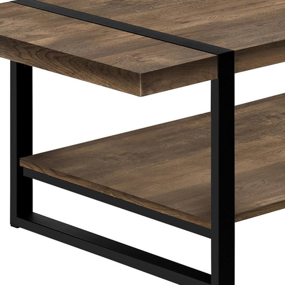 47" Brown And Black Wood Coffee Table With Shelf
