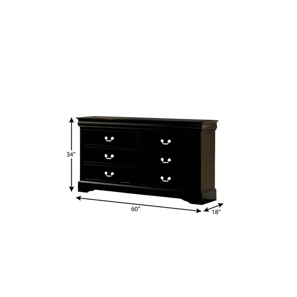 60" Black Solid and Manufactured Wood Six Drawer Double Dresser