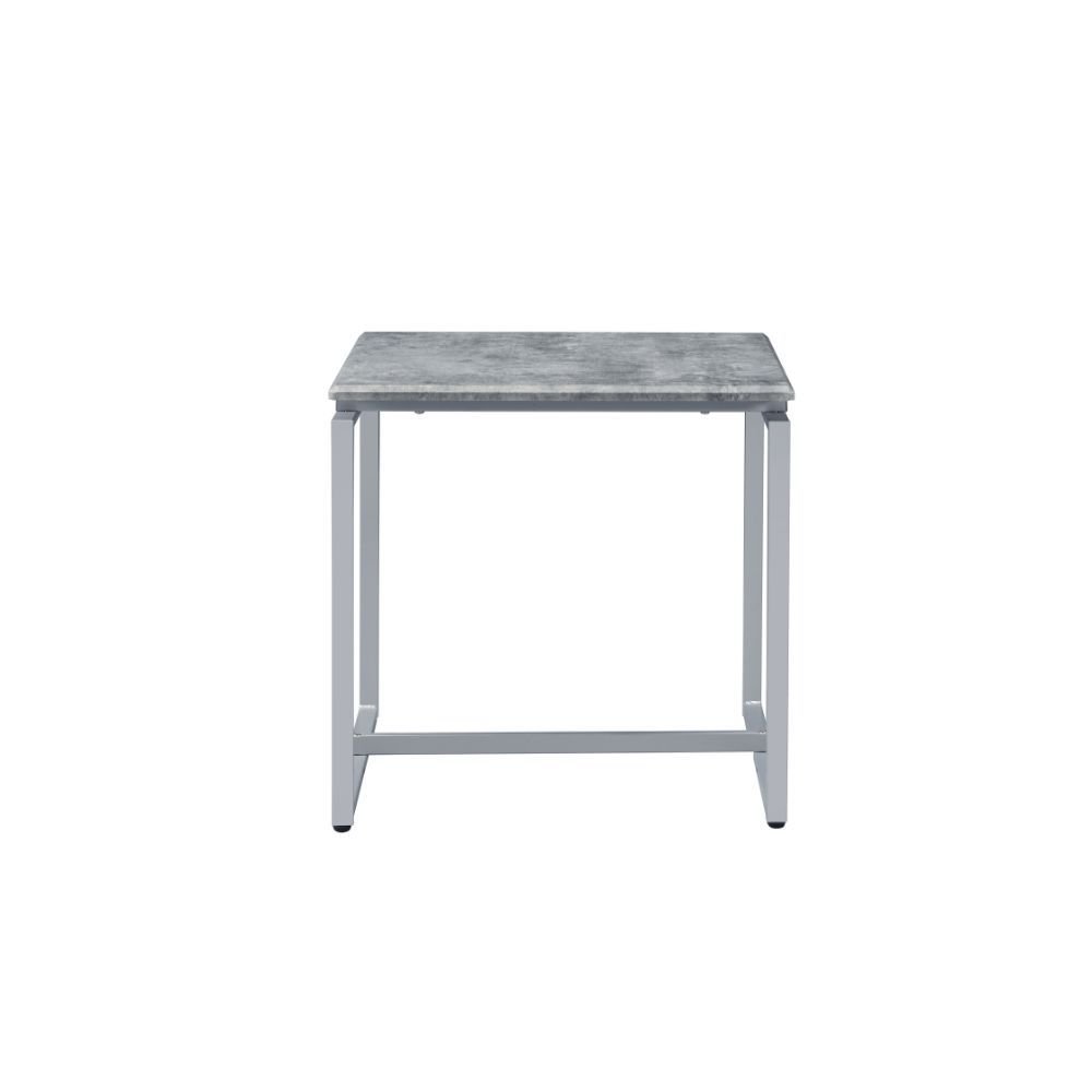47" Gray and Silver PVC Veneer And Metal Sled Coffee Table