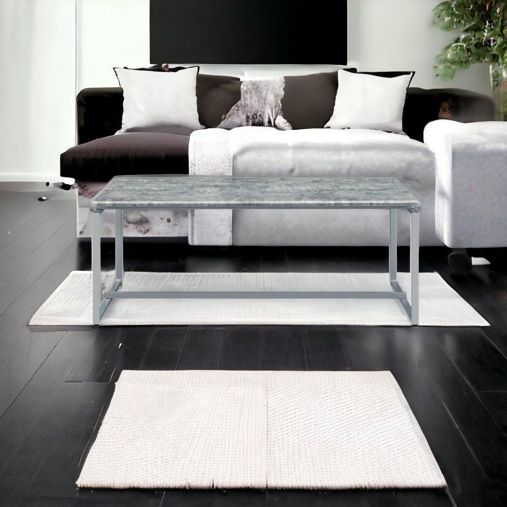 47" Gray and Silver PVC Veneer And Metal Sled Coffee Table