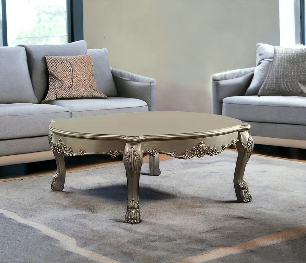 54" Gold and Bone Wood Coffee Table
