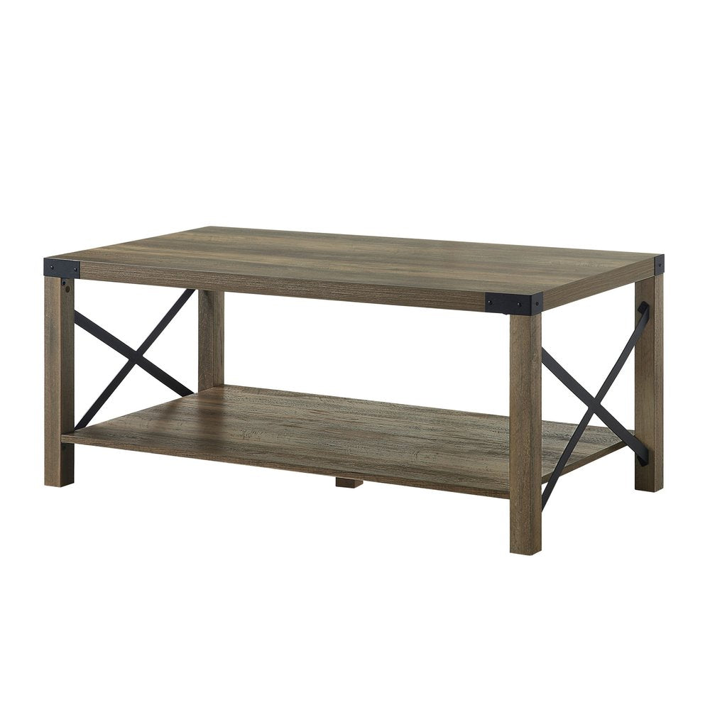 47" Oak Wood Coffee Table With Shelf