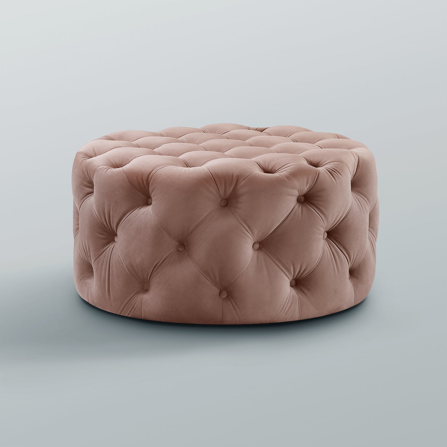 33" Blush Velvet Rolling Tufted Round Cocktail Ottoman