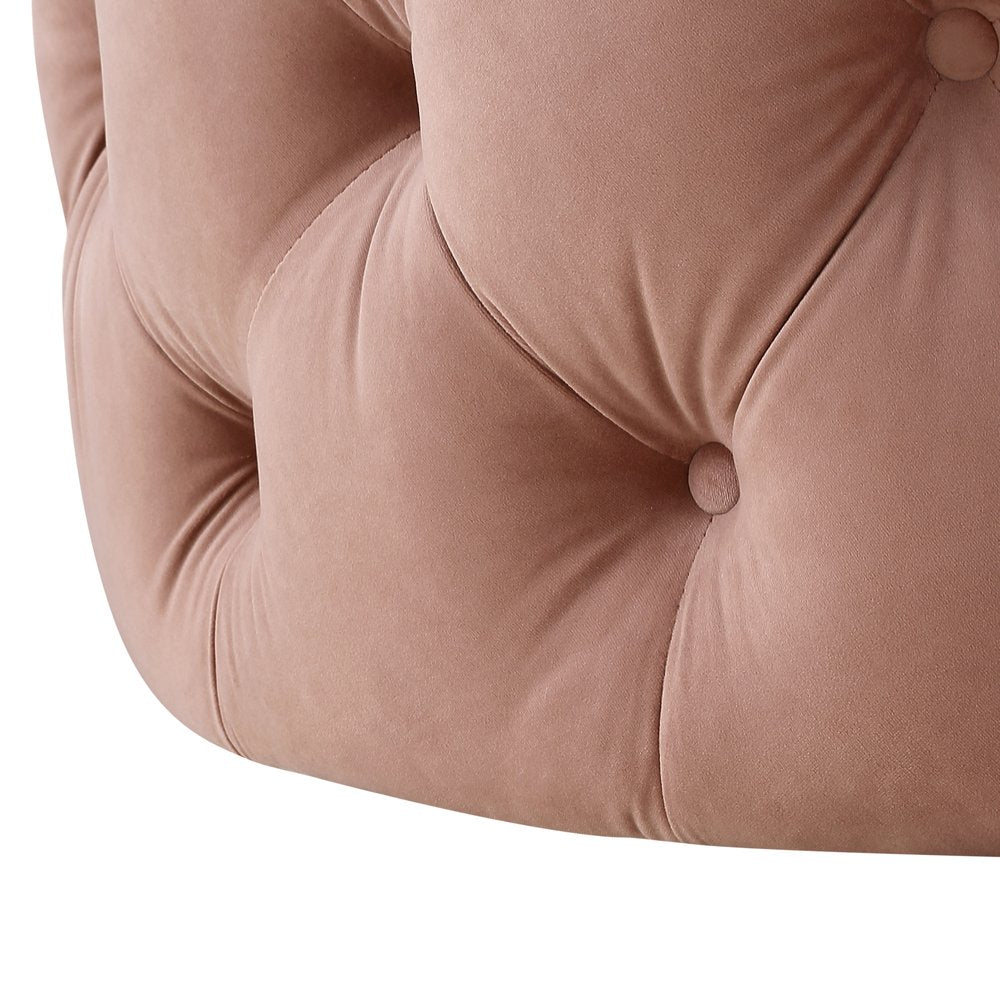 33" Blush Velvet Rolling Tufted Round Cocktail Ottoman