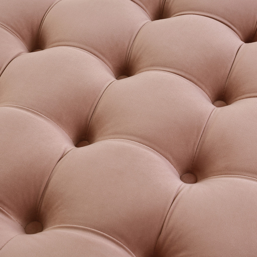 33" Blush Velvet Rolling Tufted Round Cocktail Ottoman