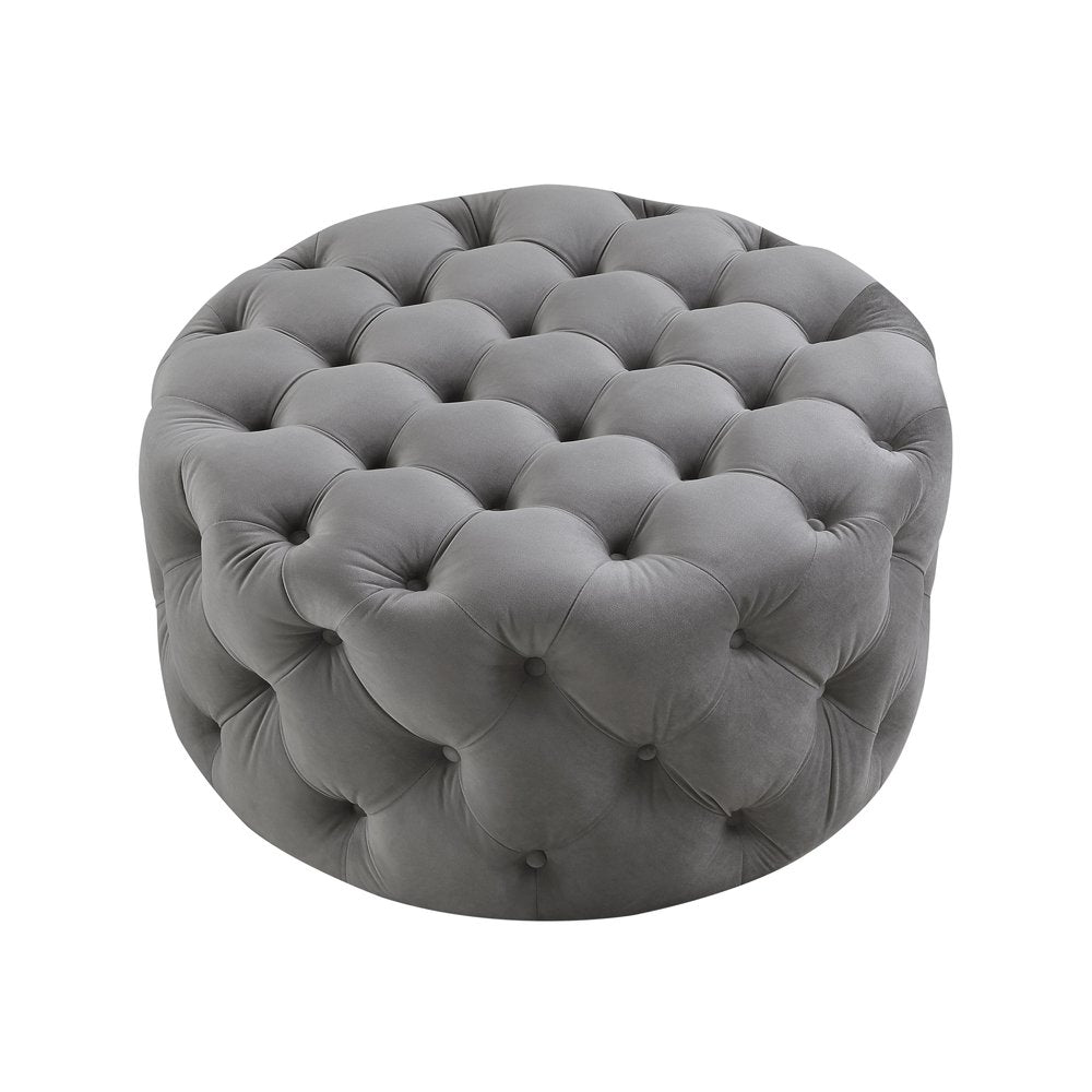 33" Blush Velvet Rolling Tufted Round Cocktail Ottoman