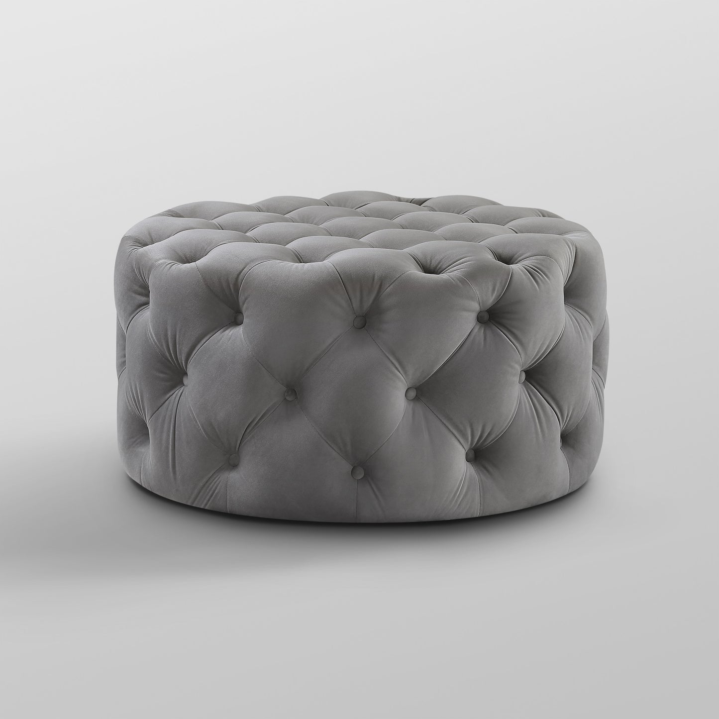 33" Blush Velvet Rolling Tufted Round Cocktail Ottoman