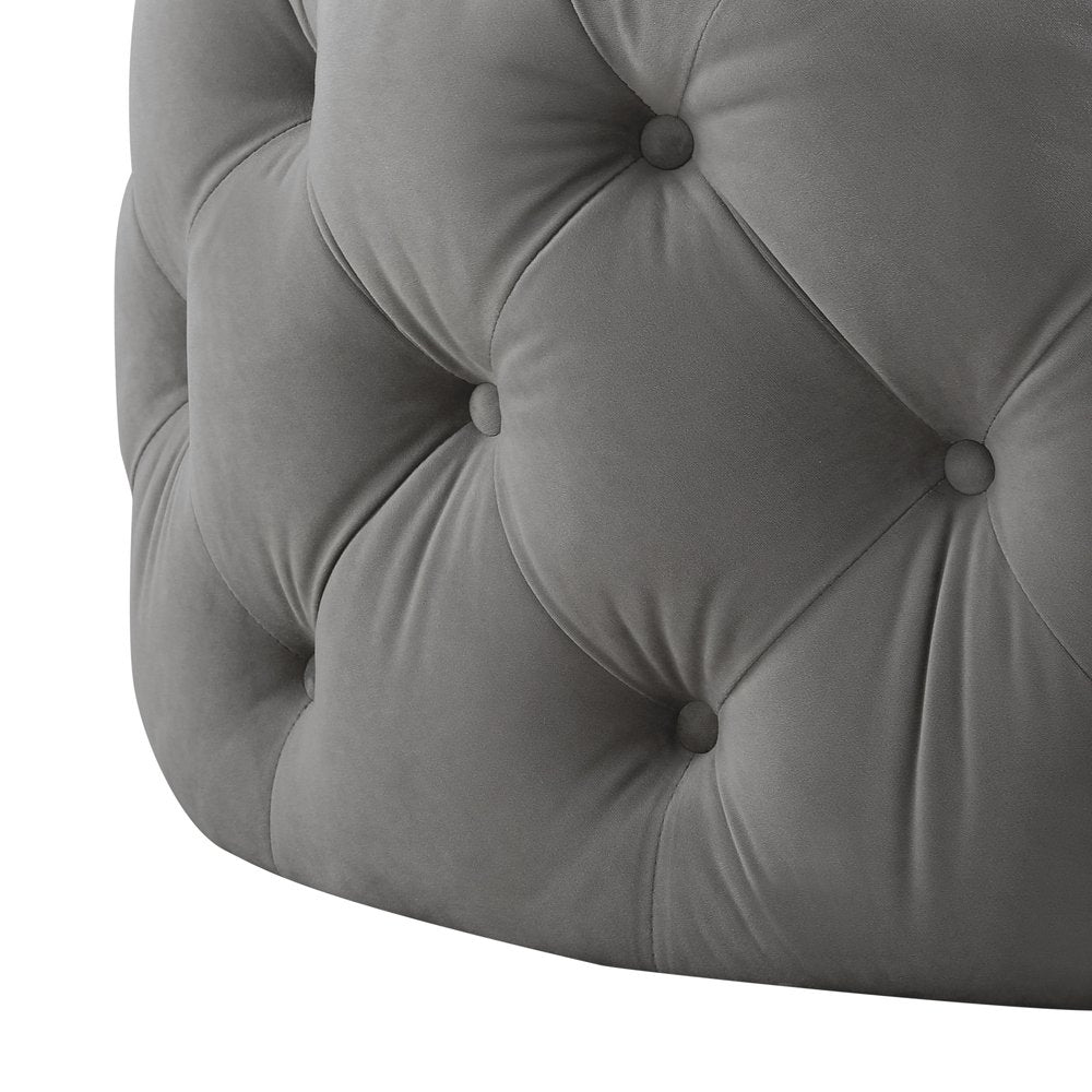 33" Blush Velvet Rolling Tufted Round Cocktail Ottoman