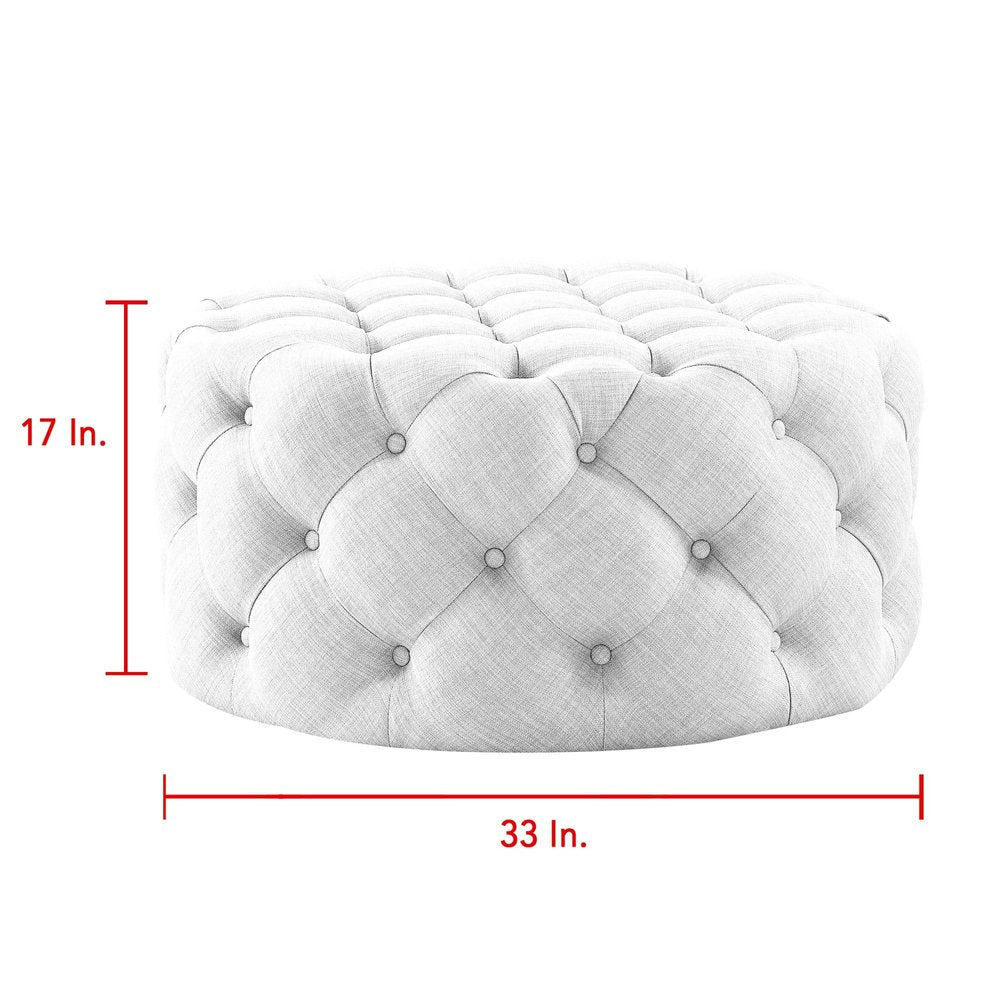 33" Blush Velvet Rolling Tufted Round Cocktail Ottoman