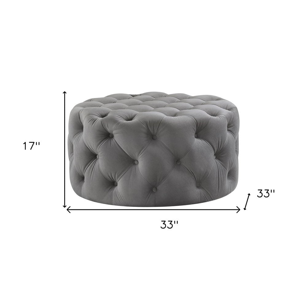 33" Blush Velvet Rolling Tufted Round Cocktail Ottoman